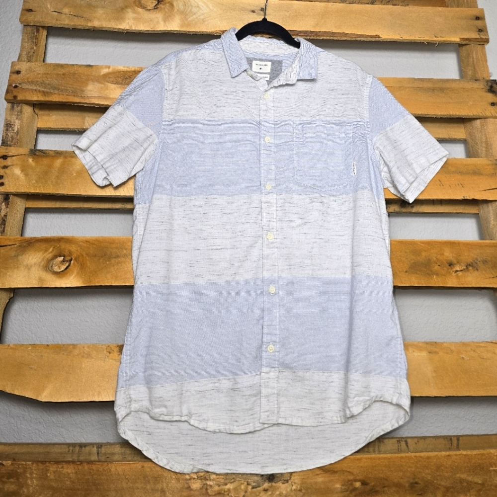 Men's Blue and Gray Striped Shirt Size:M